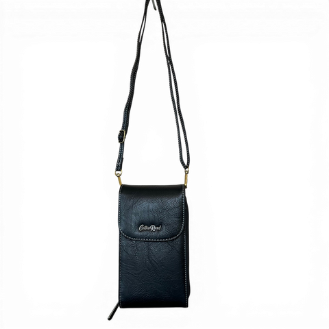 Cotton Road Sling Bag: BLACK PU Leather Mini Cellphone Sling