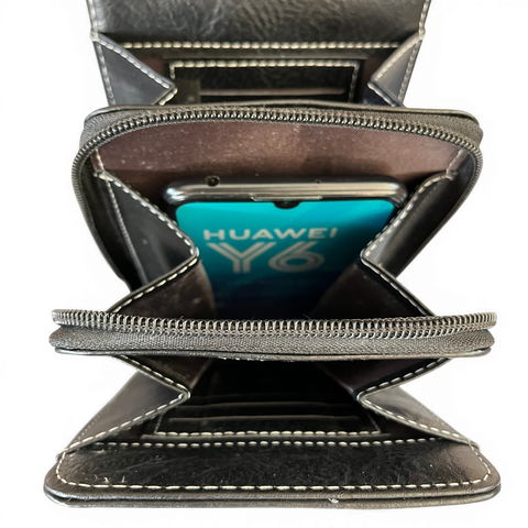 Cotton Road Sling Bag: BLACK PU Leather Mini Cellphone Sling