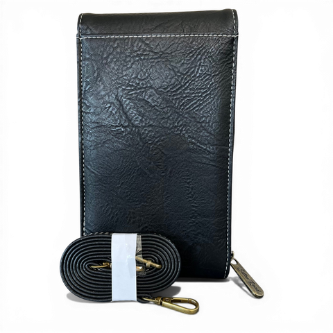 Cotton Road Sling Bag: BLACK PU Leather Mini Cellphone Sling