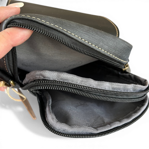Cotton Road Sling Bag: BLACK PU Leather Mini Sling with Flap