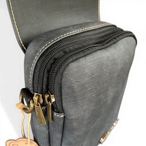 Cotton Road Sling Bag: BLACK PU Leather Mini Sling with Flap