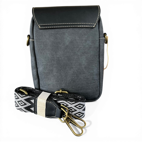 Cotton Road Sling Bag: BLACK PU Leather Mini Sling with Flap