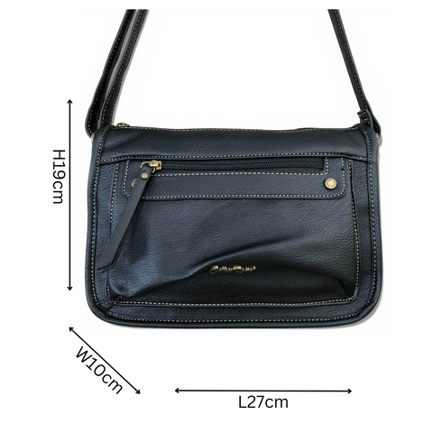 Cotton Road Sling Bag: BLACK PU Leather Sling Bag