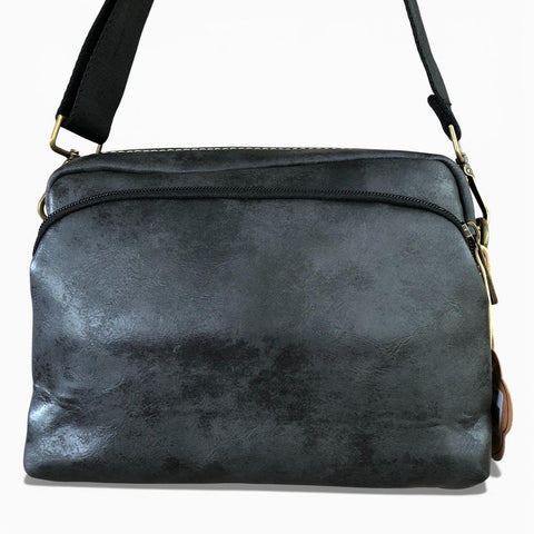 Cotton Road Sling Bag: BLACK PU Leather Sling Bag