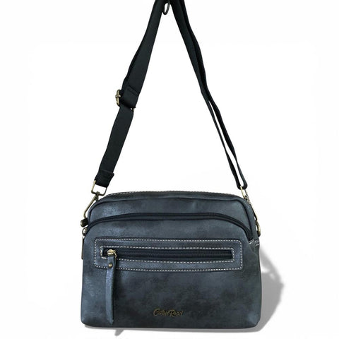 Cotton Road Sling Bag: BLACK PU Leather Sling Bag