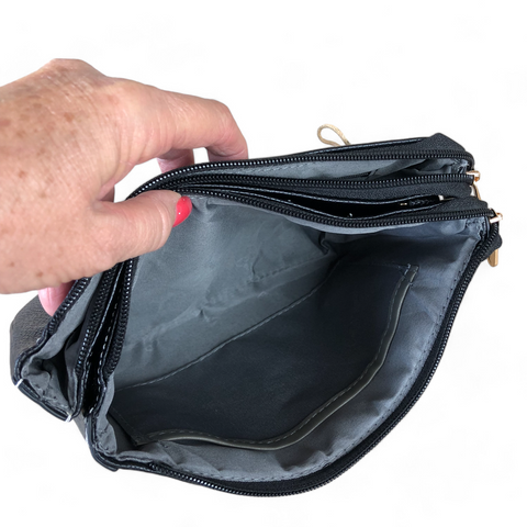 Cotton Road Sling Bag: BLACK PU Leather Sling Bag with BRANDED Strap