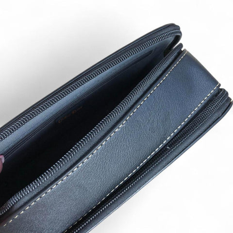 Cotton Road Sling Bag: BLACK PU Leather Sling Bag with EMBOSSED FLOWERS