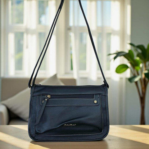 Cotton Road Sling Bag: BLACK PU Leather Sling Bag