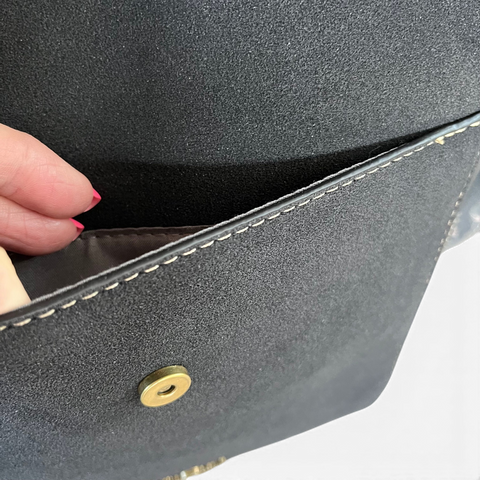 Cotton Road Sling Bag: BLACK PU Leather with Matching Hearts Wallet