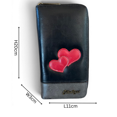 Cotton Road Sling Bag: BLACK PU Leather with Matching Hearts Wallet