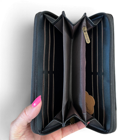 Cotton Road Sling Bag: BLACK PU Leather with Matching Hearts Wallet
