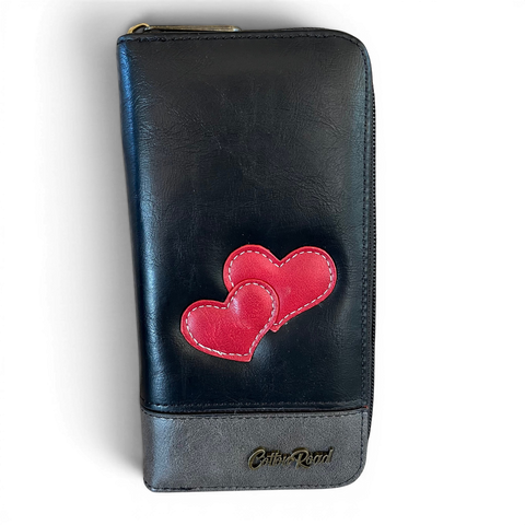 Cotton Road Sling Bag: BLACK PU Leather with Matching Hearts Wallet