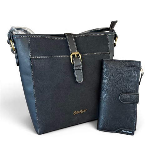Cotton Road Sling Bag: BLACK PU Leather with Matching Wallet for Women