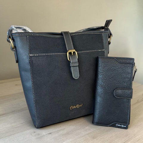 Cotton Road Sling Bag: BLACK PU Leather with Matching Wallet for Women