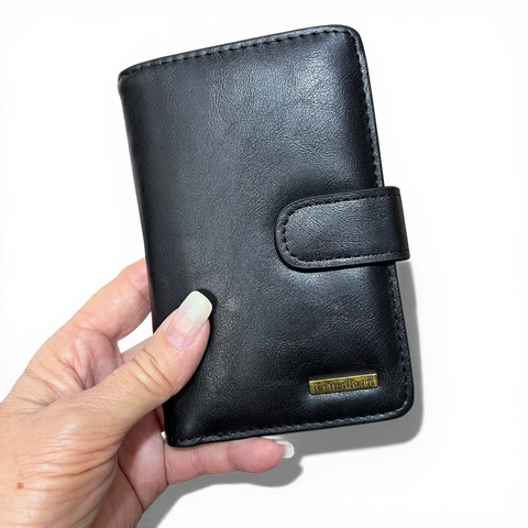 Cotton Road Sling Bag: BLACK PU Leather with Metal Zips and Matching Wallet