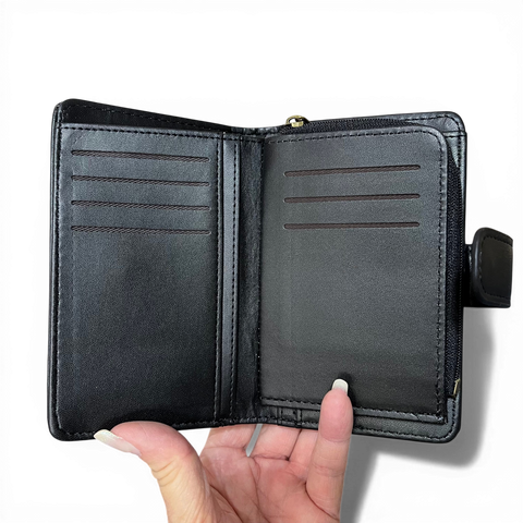 Cotton Road Sling Bag: BLACK PU Leather with Metal Zips and Matching Wallet