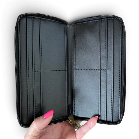 Cotton Road Sling Bag: BLACK Protea Design PU Leather with Matching Wallet