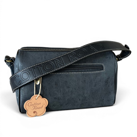 Cotton Road Sling Bag: BLACK Protea Design PU Leather with Matching Wallet