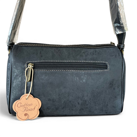 Cotton Road Sling Bag: BLACK Protea Design PU Leather with Matching Wallet