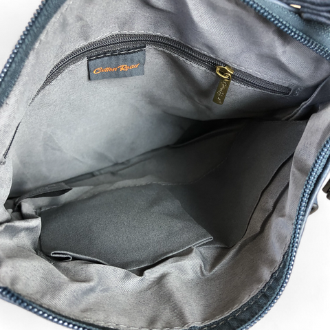 Cotton Road Sling Bag: BLUE PU Leather Sling Bag with Metal Zips