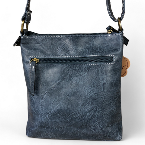 Cotton Road Sling Bag: BLUE PU Leather Sling Bag with Metal Zips