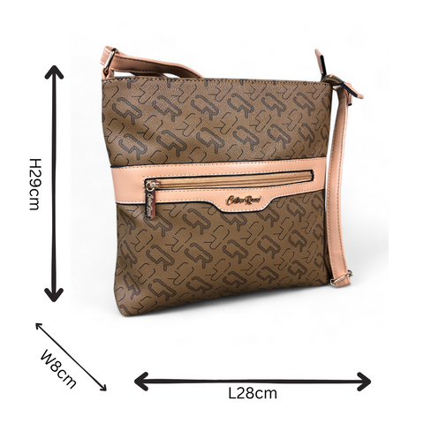 Cotton Road Sling Bag: BROWN BRANDED Synthetic Leather Sling Bag