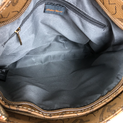 Cotton Road Sling Bag: BROWN BRANDED Synthetic Leather Sling Bag