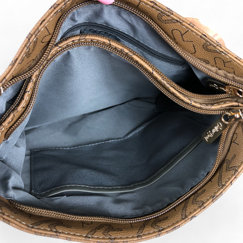 Cotton Road Sling Bag: BROWN BRANDED Synthetic Leather Sling Bag