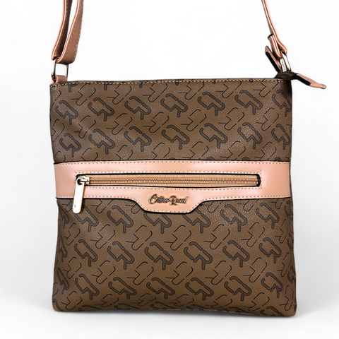 Cotton Road Sling Bag: BROWN BRANDED Synthetic Leather Sling Bag