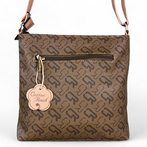 Cotton Road Sling Bag: BROWN BRANDED Synthetic Leather Sling Bag