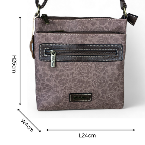 Cotton Road Sling Bag: BROWN FLORAL Printed PU Leather Sling Bag