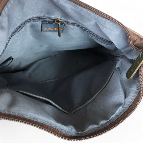 Cotton Road Sling Bag: BROWN FLORAL Printed PU Leather Sling Bag