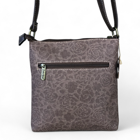 Cotton Road Sling Bag: BROWN FLORAL Printed PU Leather Sling Bag