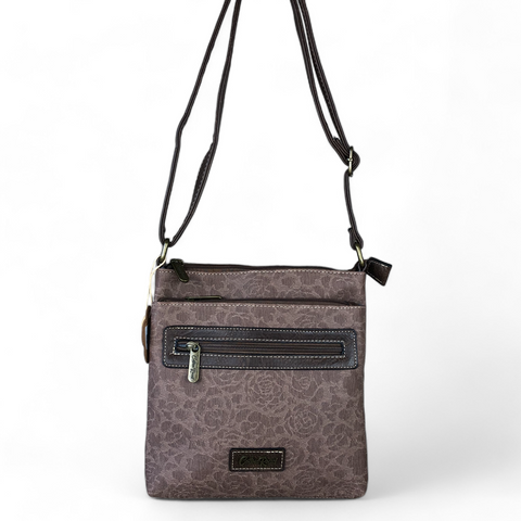 Cotton Road Sling Bag: BROWN FLORAL Printed PU Leather Sling Bag