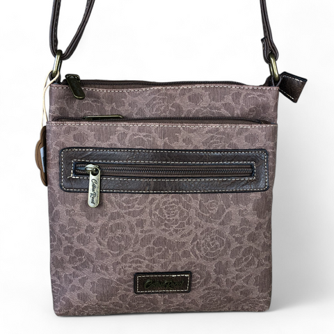 Cotton Road Sling Bag: BROWN FLORAL Printed PU Leather Sling Bag