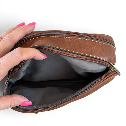 Cotton Road Sling Bag: BROWN PROTEA Design PU Leather Crossbody with BRANDED STRAP