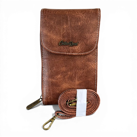 Cotton Road Sling Bag: BROWN PU Leather Cellphone Mini Sling