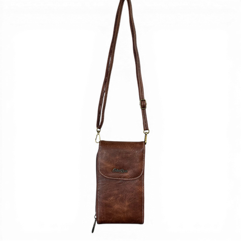 Cotton Road Sling Bag: BROWN PU Leather Cellphone Mini Sling