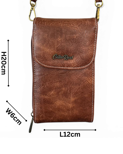 Cotton Road Sling Bag: BROWN PU Leather Cellphone Mini Sling
