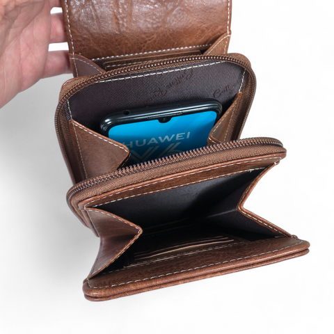 Cotton Road Sling Bag: BROWN PU Leather Cellphone Mini Sling