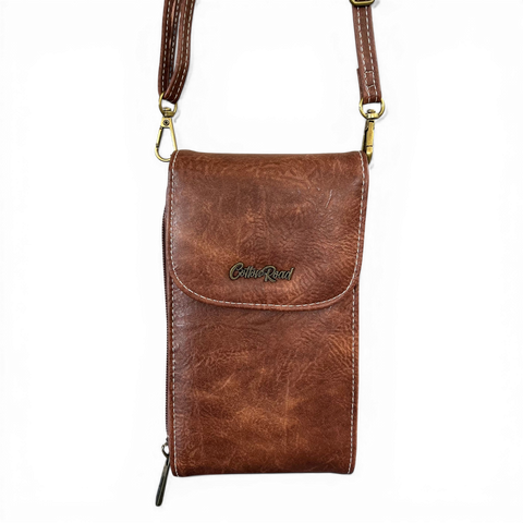 Cotton Road Sling Bag: BROWN PU Leather Cellphone Mini Sling