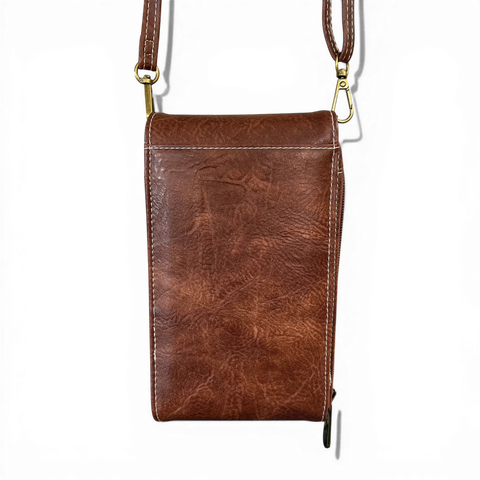 Cotton Road Sling Bag: BROWN PU Leather Cellphone Mini Sling