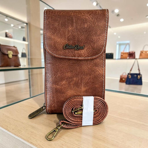 Cotton Road Sling Bag: BROWN PU Leather Cellphone Mini Sling