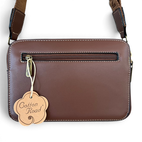 Cotton Road Sling Bag: BROWN PU Leather Crossbody with EMBOSSED Design