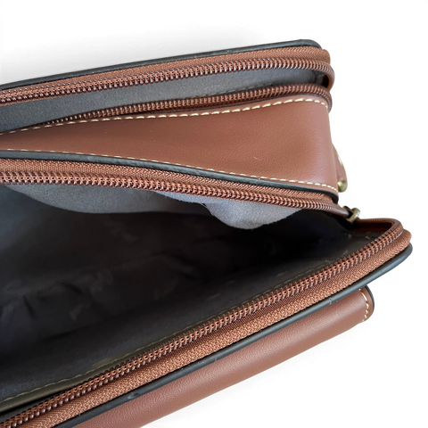 Cotton Road Sling Bag: BROWN PU Leather Crossbody with EMBOSSED Design
