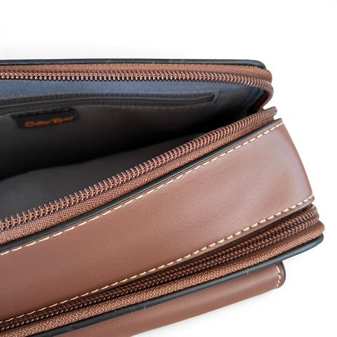 Cotton Road Sling Bag: BROWN PU Leather Crossbody with EMBOSSED Design