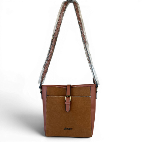 Cotton Road Sling Bag: BROWN PU Leather Crossbody with Hearts Design Wallet