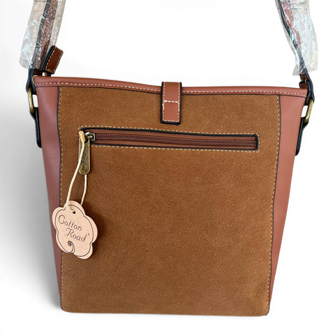 Cotton Road Sling Bag: BROWN PU Leather Crossbody with Hearts Design Wallet