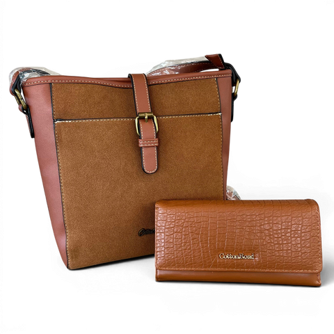Cotton Road Sling Bag: BROWN PU Leather Crossbody with Matching Wallet