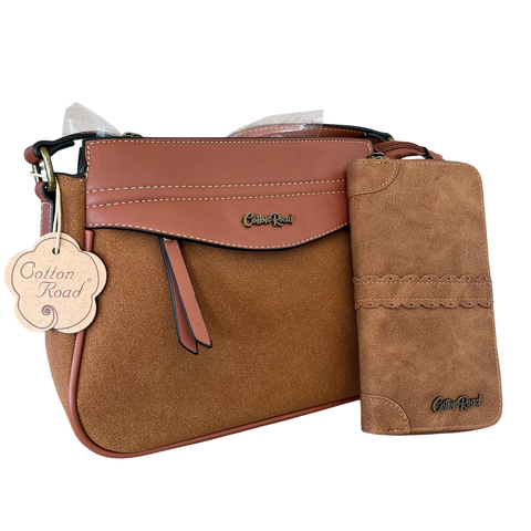 Cotton Road Sling Bag: BROWN PU Leather Crossbody with Matching Wallet